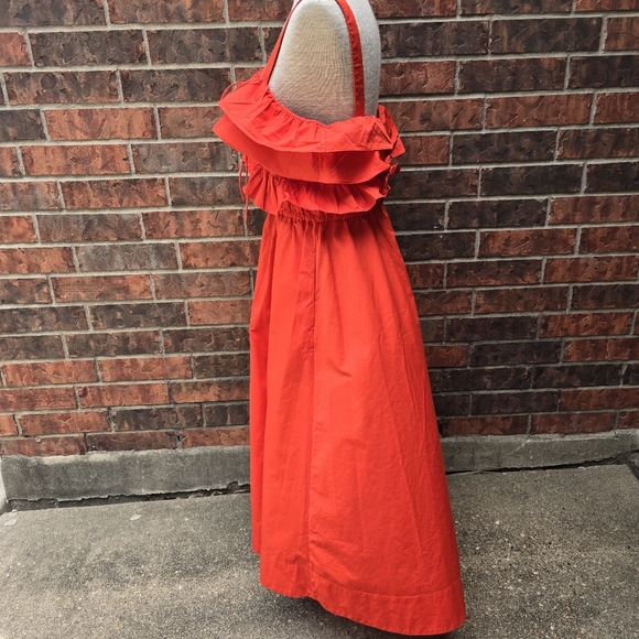 Jason Wu Red Fire Ruffled A-Line Sleeveless Square Neck Midi Dress Size 10 - Picture 5 of 13